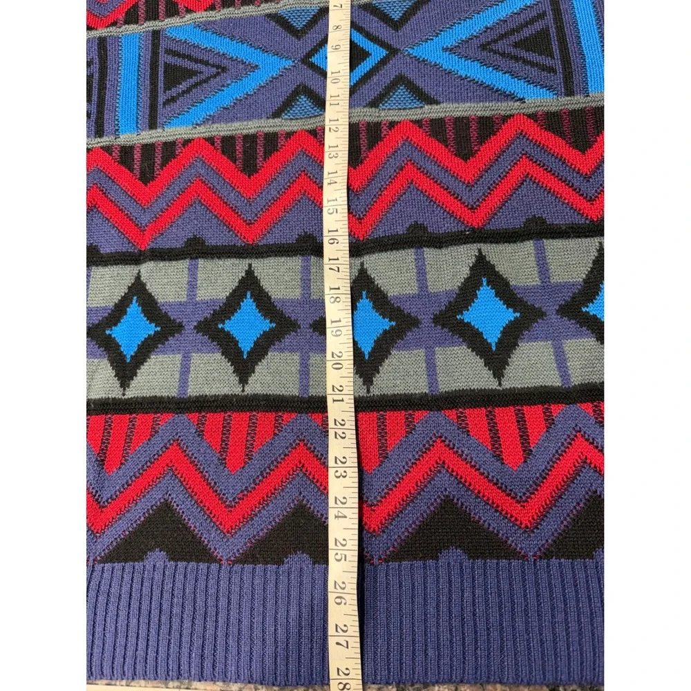Vintage Tyrolia Skiwear Wool Blend Geometric Chevron Sweater Purple Blue Red L